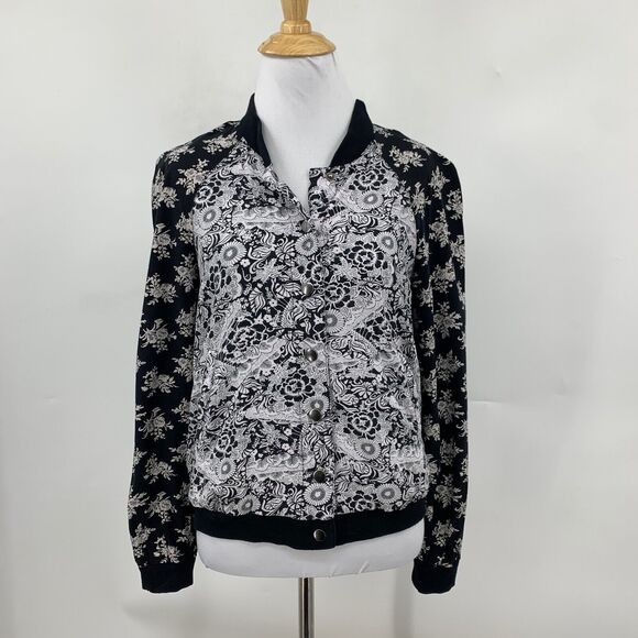 Free People Jacket Womens S Small Floral Bomber Snap Button Satin Lined Pockets - Picture 2 of 16